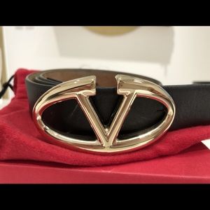 Authentic Valentino Garavani VLOGO Leather Belt-Black Gold 85/34 cm